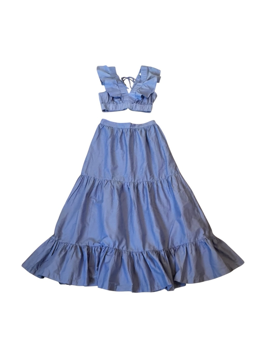 Japana Tiered Ruffled Maxi Skirt & Ruffle Crop Top European Summer Cottagecore